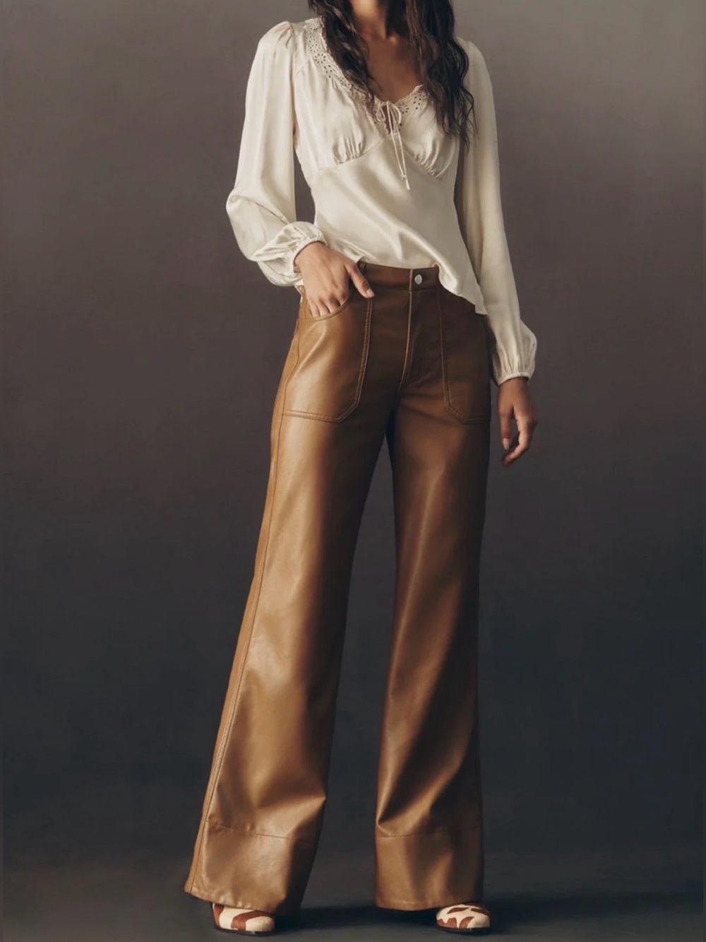 Pilcro Anthropologie Faux Leather Flare Pants Size 34 NWT
